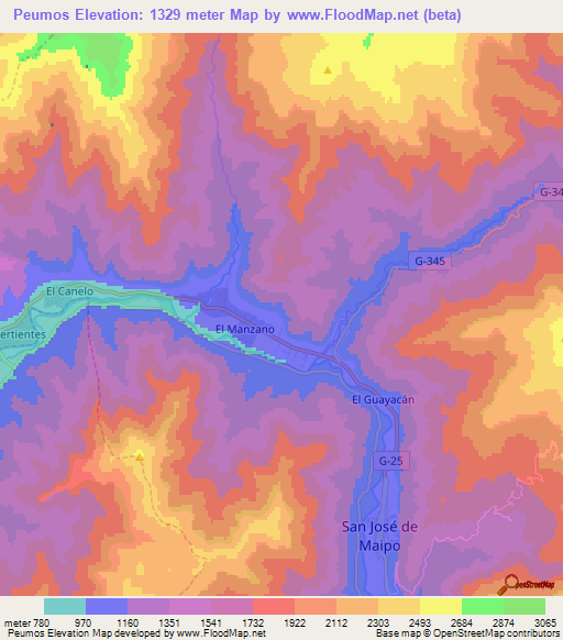 Peumos,Chile Elevation Map
