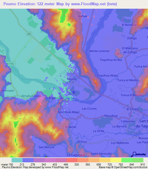 Peumo,Chile Elevation Map