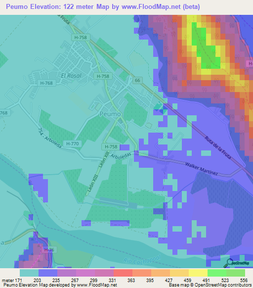 Peumo,Chile Elevation Map
