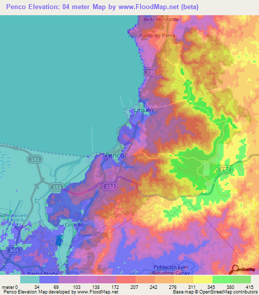 Penco,Chile Elevation Map