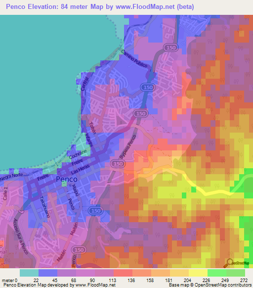 Penco,Chile Elevation Map