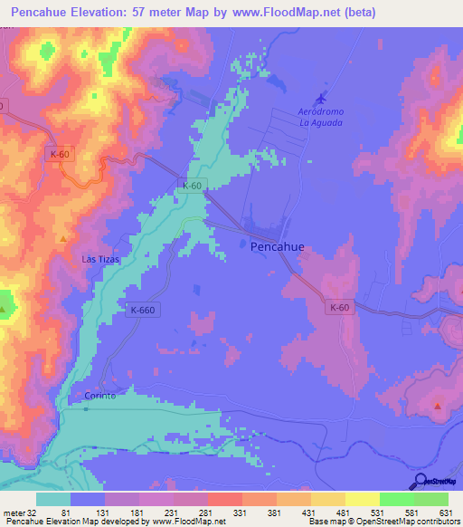 Pencahue,Chile Elevation Map