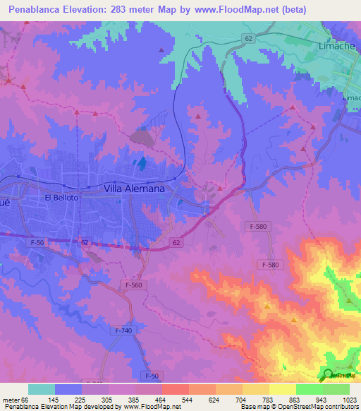 Penablanca,Chile Elevation Map