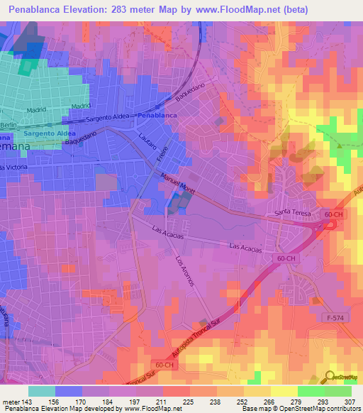 Penablanca,Chile Elevation Map