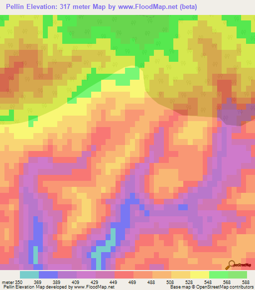 Pellin,Chile Elevation Map