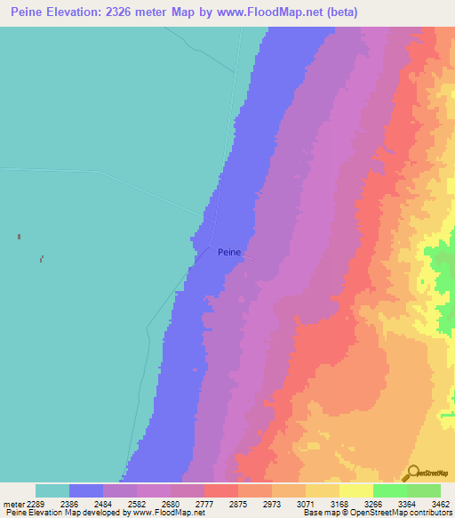 Peine,Chile Elevation Map