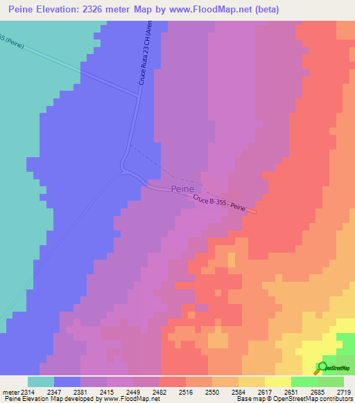 Peine,Chile Elevation Map