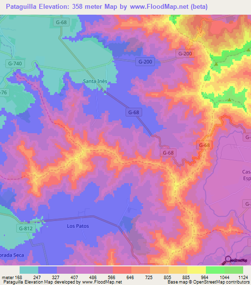 Pataguilla,Chile Elevation Map