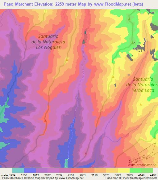 Paso Marchant,Chile Elevation Map