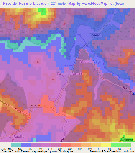Paso del Rosario,Chile Elevation Map