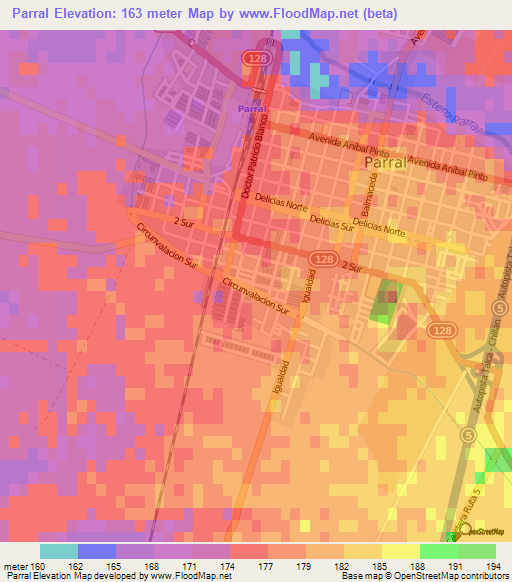 Parral,Chile Elevation Map