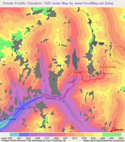 Parada Portillo,Chile Elevation Map
