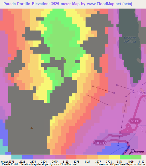 Parada Portillo,Chile Elevation Map