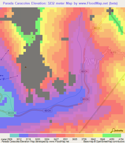 Parada Caracoles,Chile Elevation Map