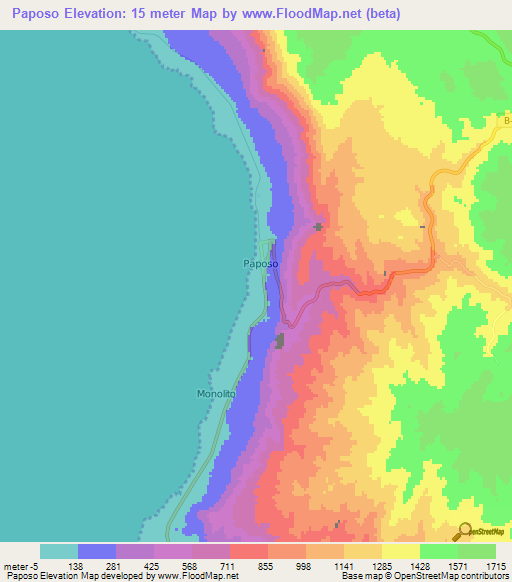 Paposo,Chile Elevation Map