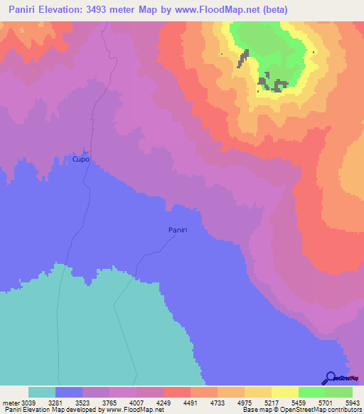 Paniri,Chile Elevation Map