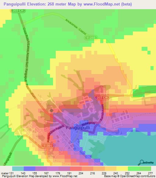 Panguipulli,Chile Elevation Map