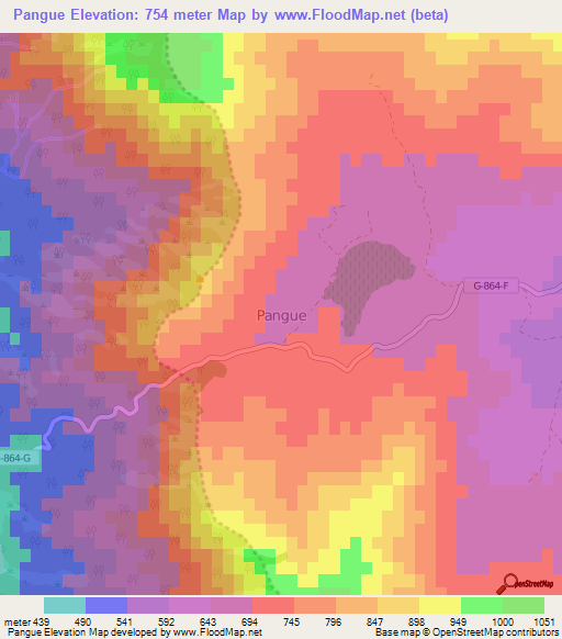 Pangue,Chile Elevation Map