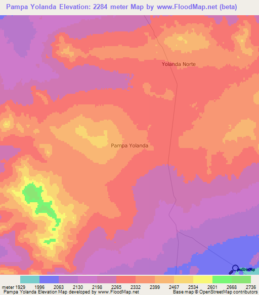 Pampa Yolanda,Chile Elevation Map