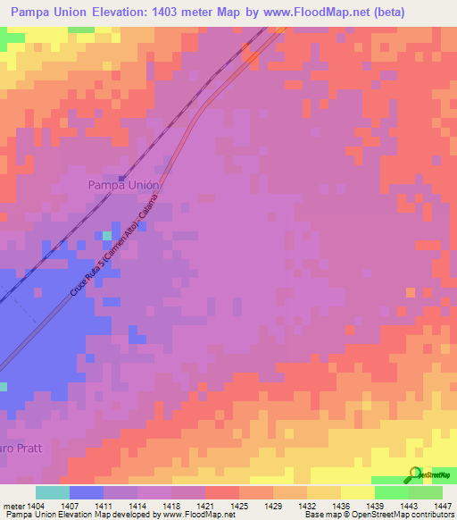 Pampa Union,Chile Elevation Map