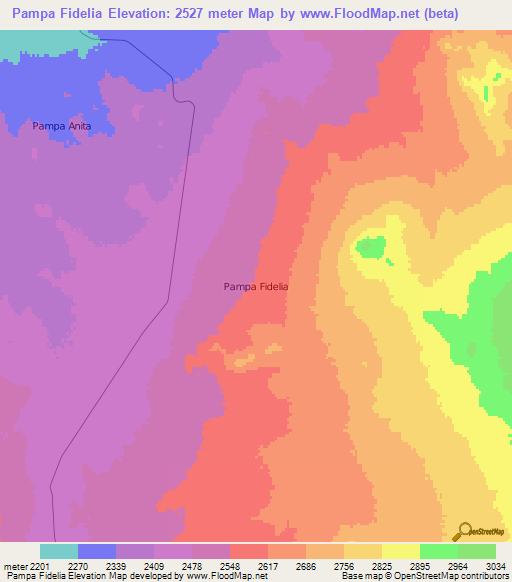 Pampa Fidelia,Chile Elevation Map