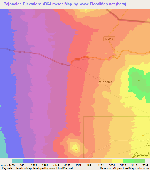 Pajonales,Chile Elevation Map