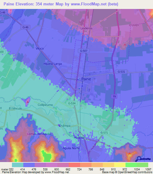 Paine,Chile Elevation Map