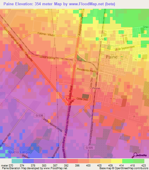 Paine,Chile Elevation Map