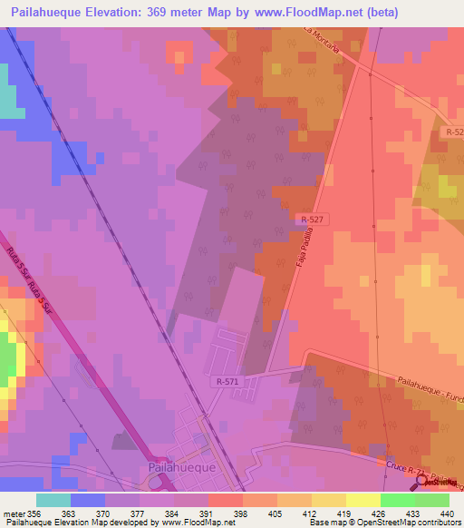 Pailahueque,Chile Elevation Map