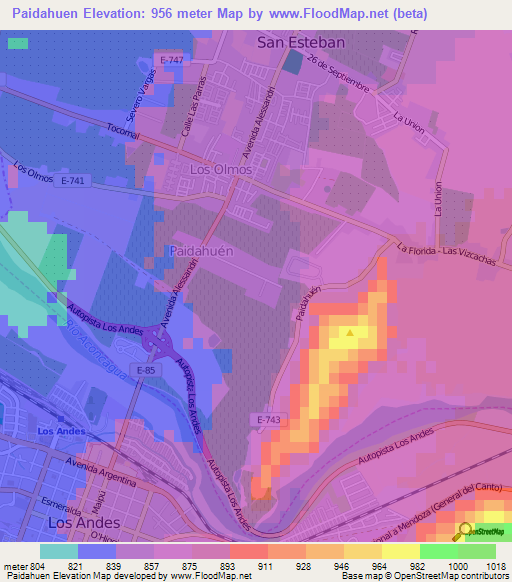 Paidahuen,Chile Elevation Map