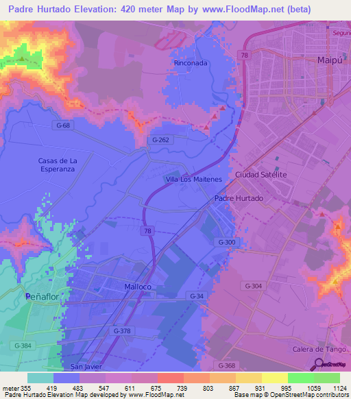 Padre Hurtado,Chile Elevation Map