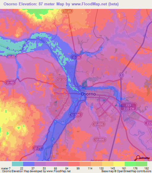 Osorno,Chile Elevation Map