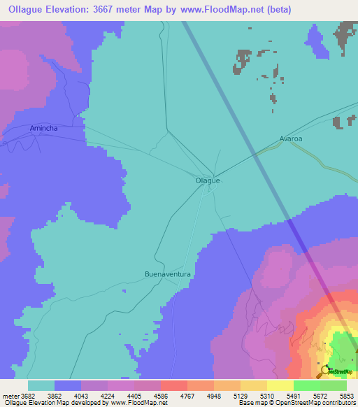 Ollague,Chile Elevation Map