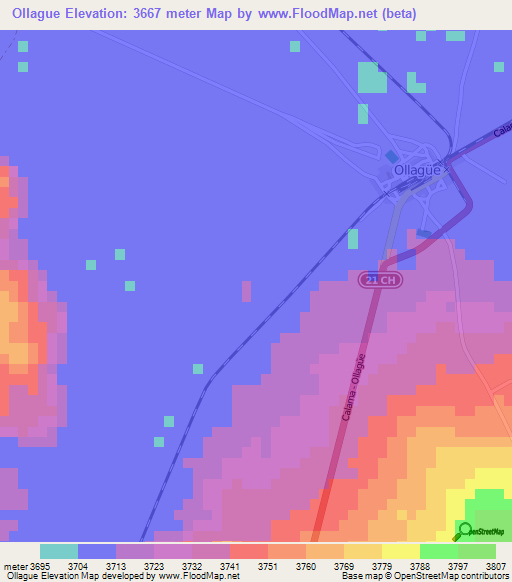 Ollague,Chile Elevation Map