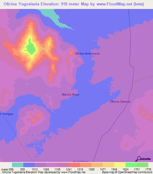Oficina Yugoslavia,Chile Elevation Map