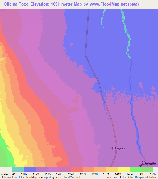 Oficina Toco,Chile Elevation Map