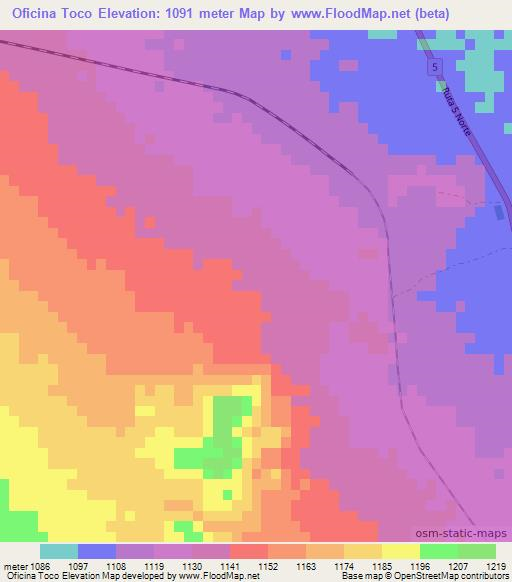 Oficina Toco,Chile Elevation Map
