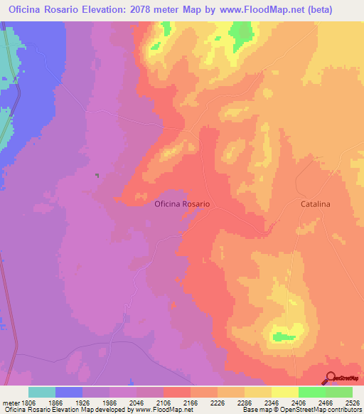 Oficina Rosario,Chile Elevation Map