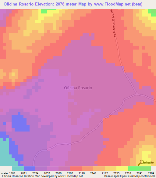 Oficina Rosario,Chile Elevation Map