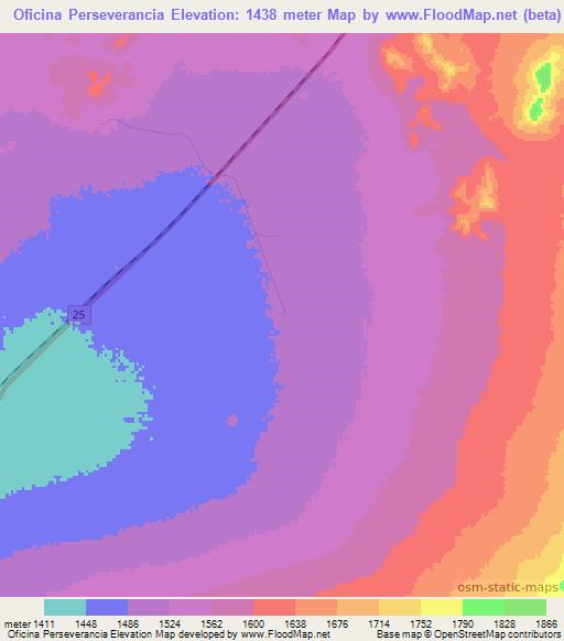 Oficina Perseverancia,Chile Elevation Map