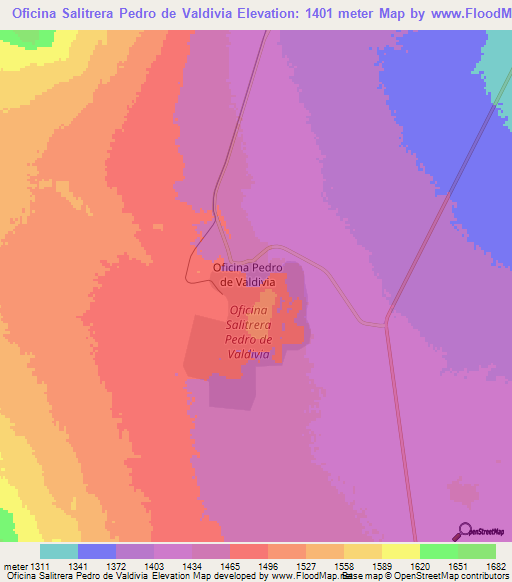 Oficina Salitrera Pedro de Valdivia,Chile Elevation Map