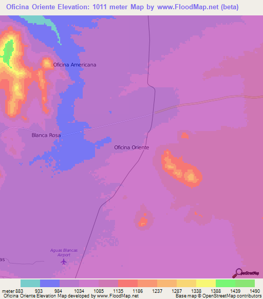 Oficina Oriente,Chile Elevation Map