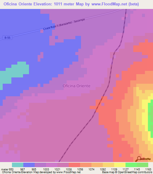 Oficina Oriente,Chile Elevation Map