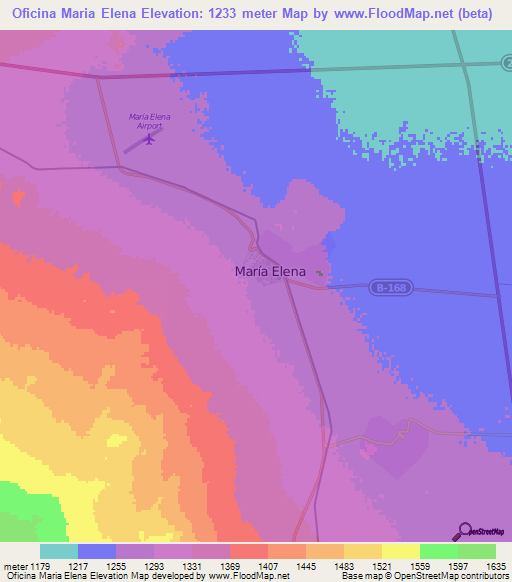 Oficina Maria Elena,Chile Elevation Map