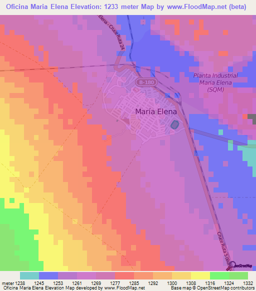 Oficina Maria Elena,Chile Elevation Map