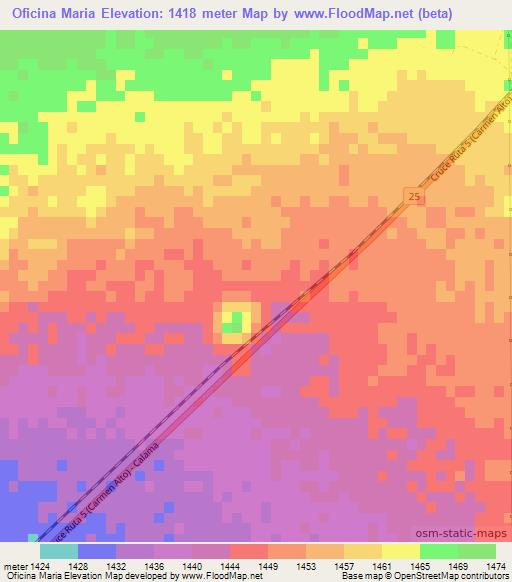 Oficina Maria,Chile Elevation Map