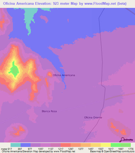 Oficina Americana,Chile Elevation Map