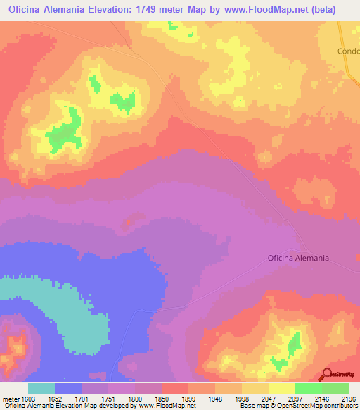 Oficina Alemania,Chile Elevation Map