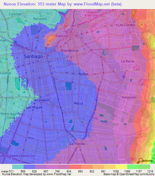 Nunoa,Chile Elevation Map