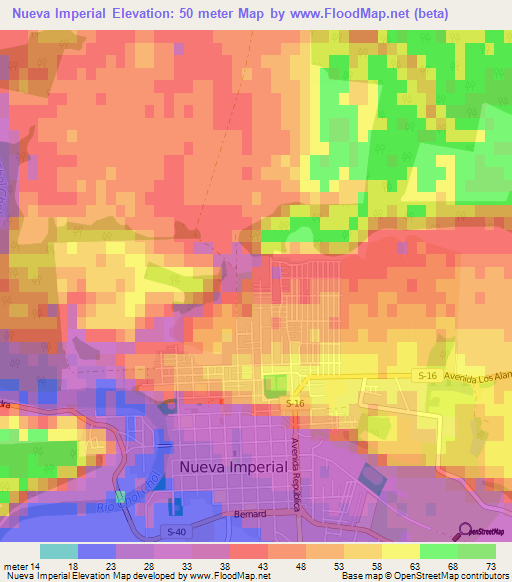 Nueva Imperial,Chile Elevation Map